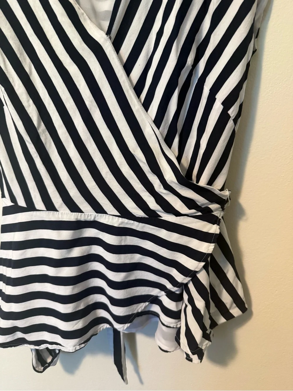 LOFT Blue and White Striped Wrap Blouse Top EUC medium